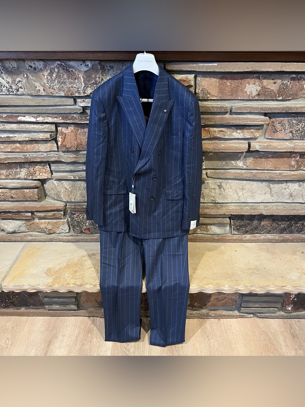 Jack Victor Martin Classic Navy Pinstripe Double-Breasted Wool Suit